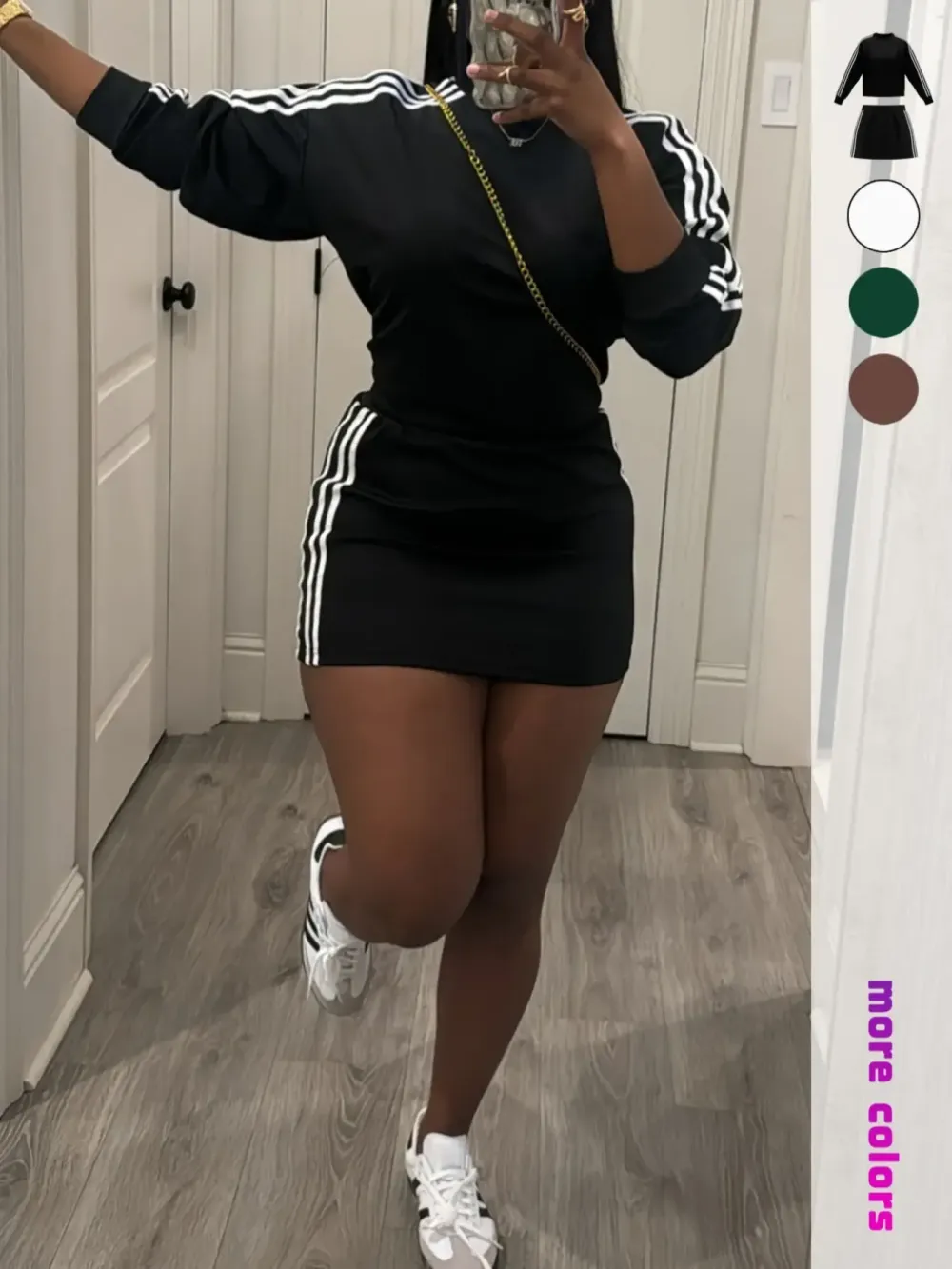 Women's Sporty Fitted Short Dress Set, Sportswear Set, Long Sleeve Slim Fit Casual Two-Piece