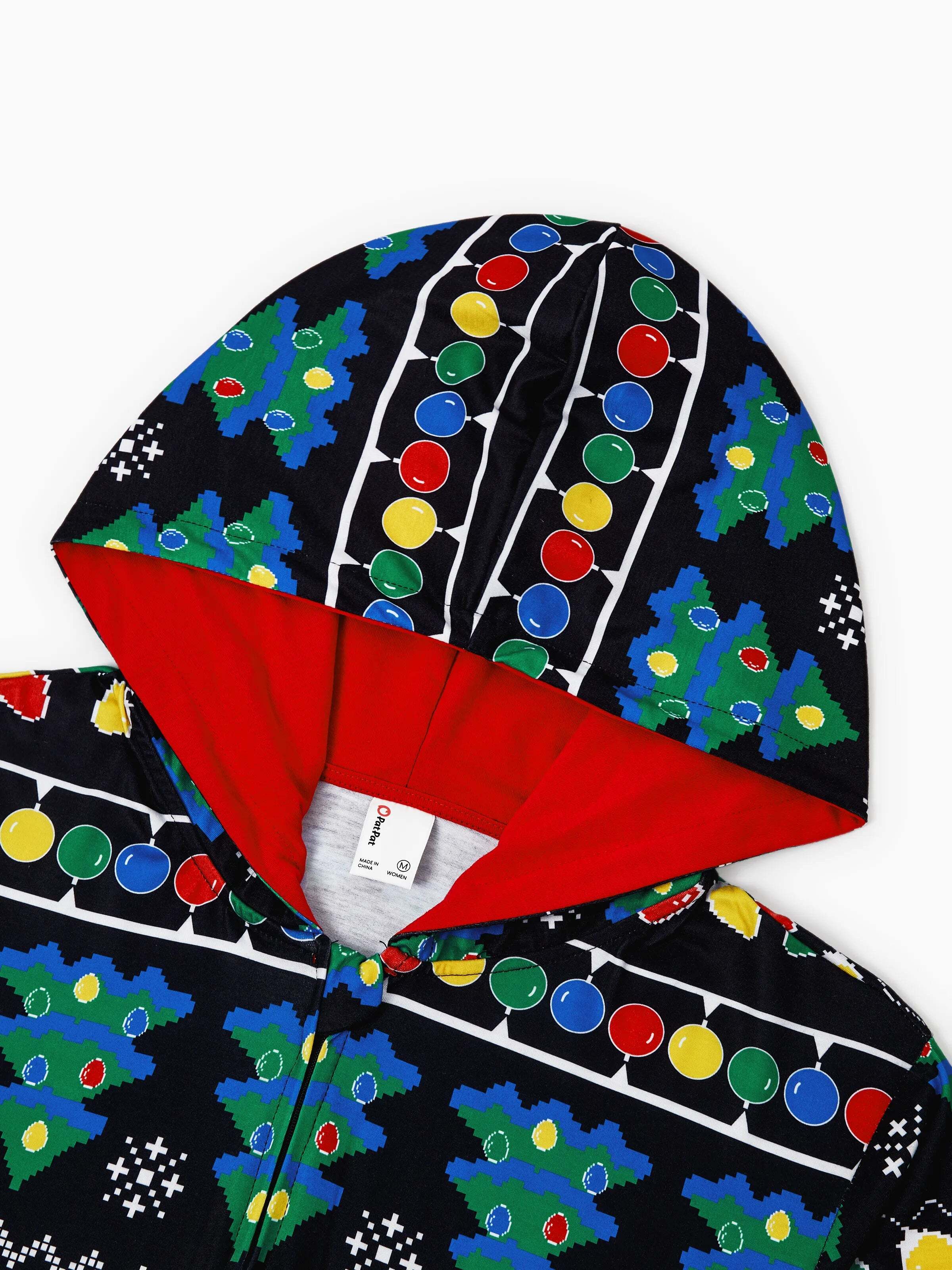 Christmas Onesies Matching Family Pajamas Set Christmas Tree Print PJS with Christmas Socks Black