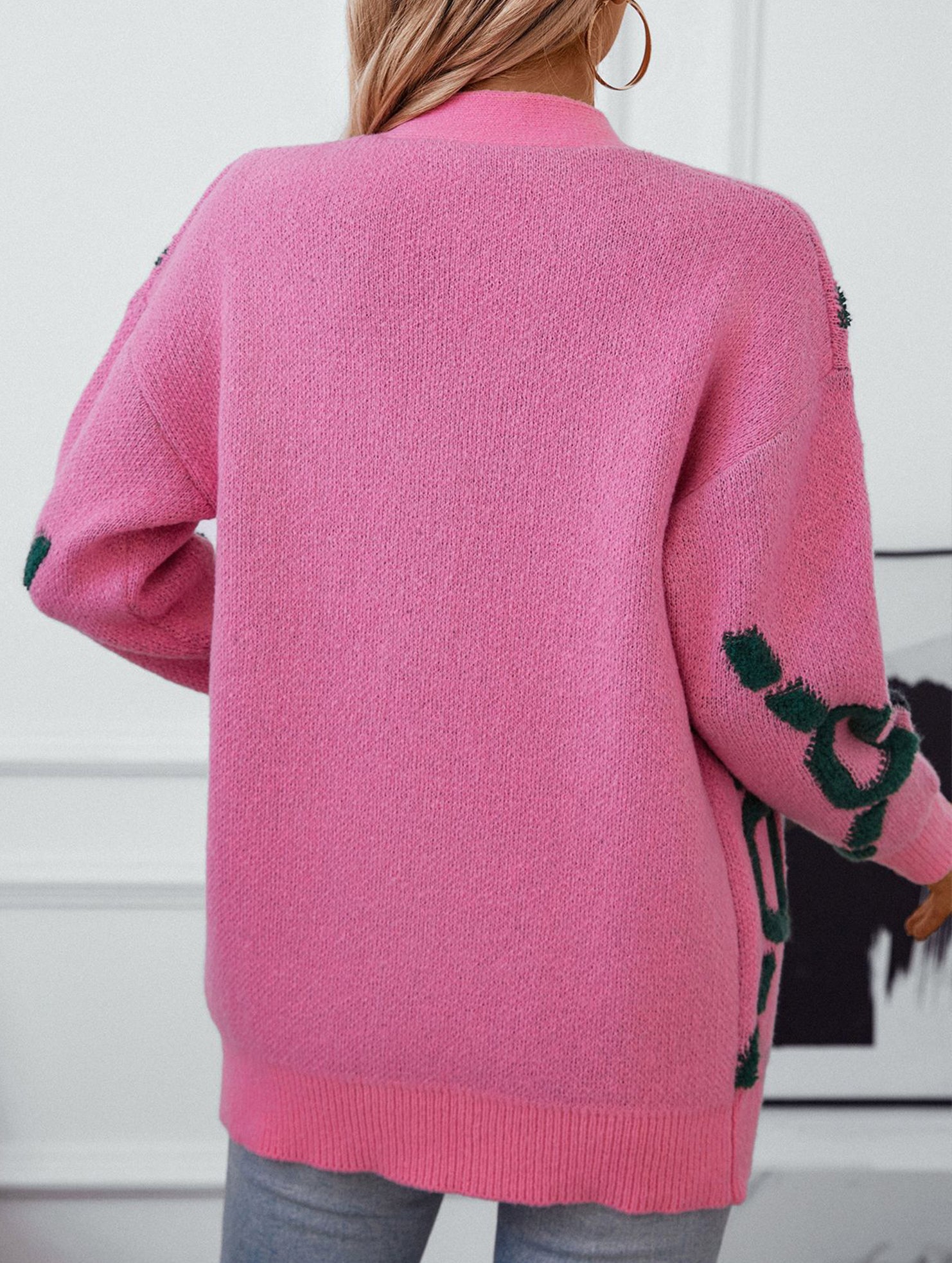 Letter Embroidered Button Knit Long Cardigan