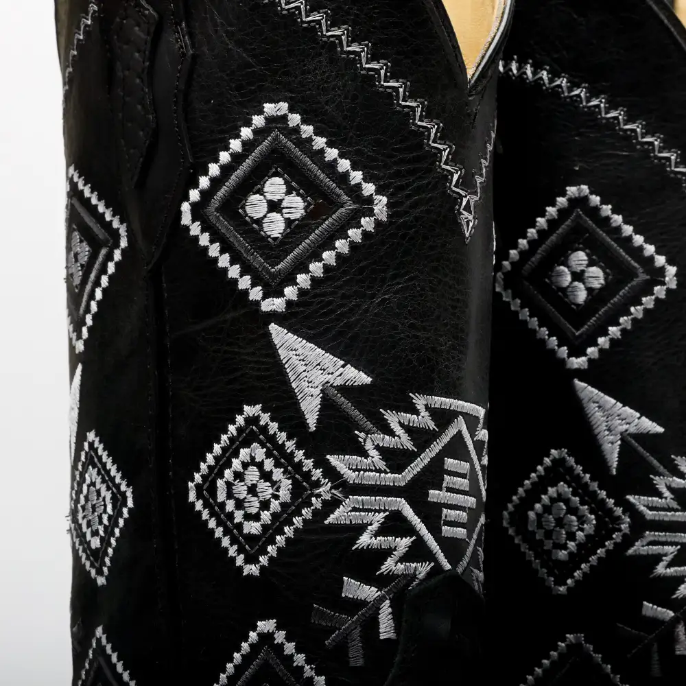 Black Basketweave Leather Boots - Square Toe