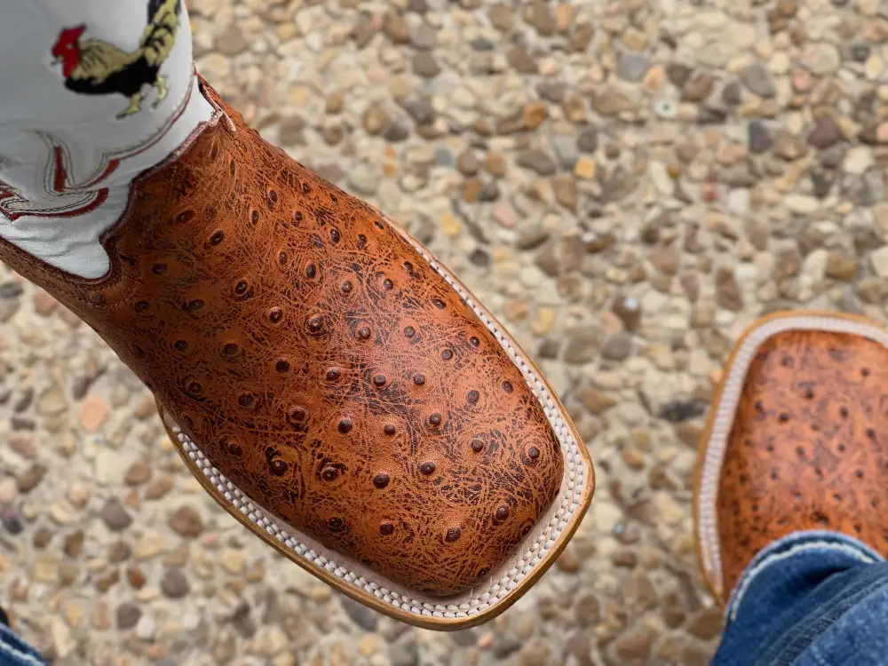 Men’s Rustic Cognac Leather Boots With White/Rooster Shaft