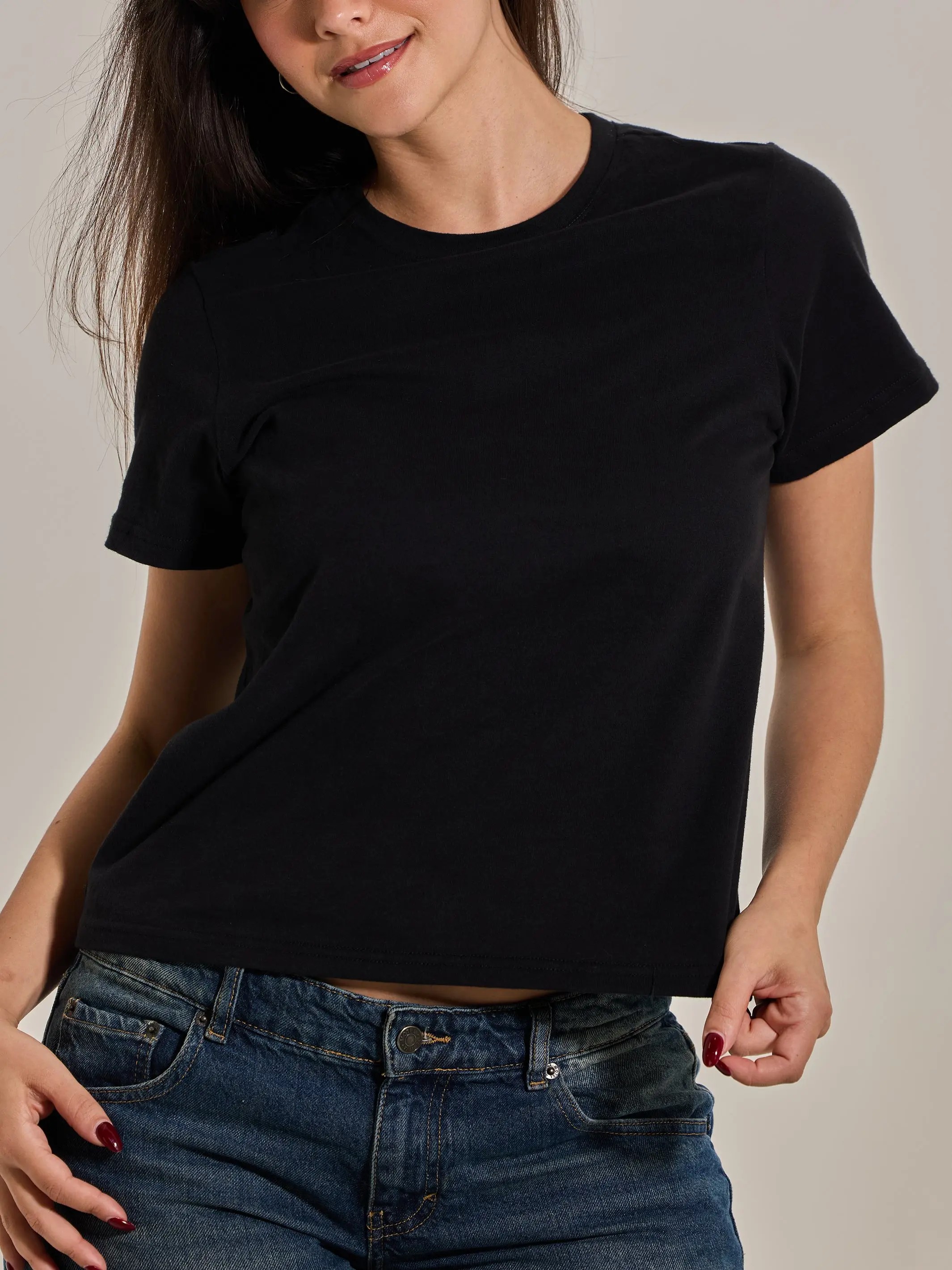 Network Cotton Tee Full Length Women's Tshirt with Crew Neckline Short Sleeves