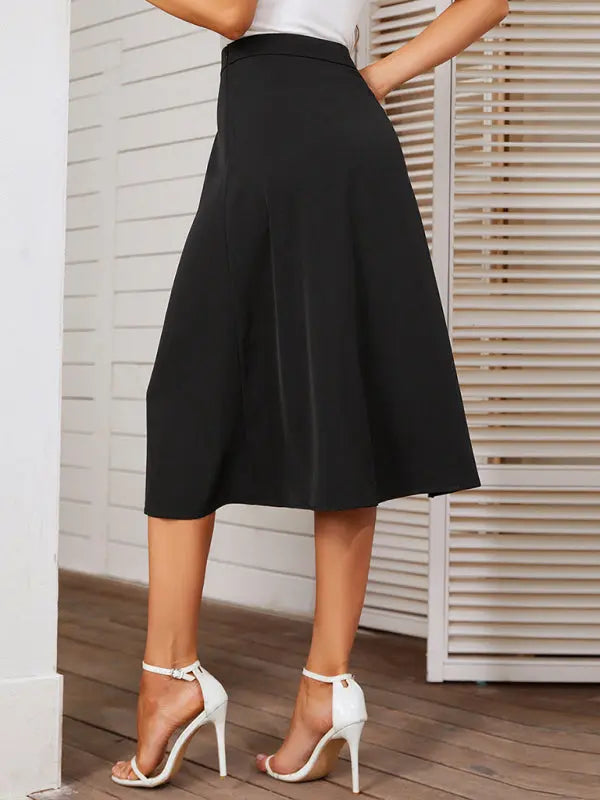 Side Slit Black Midi Skirt