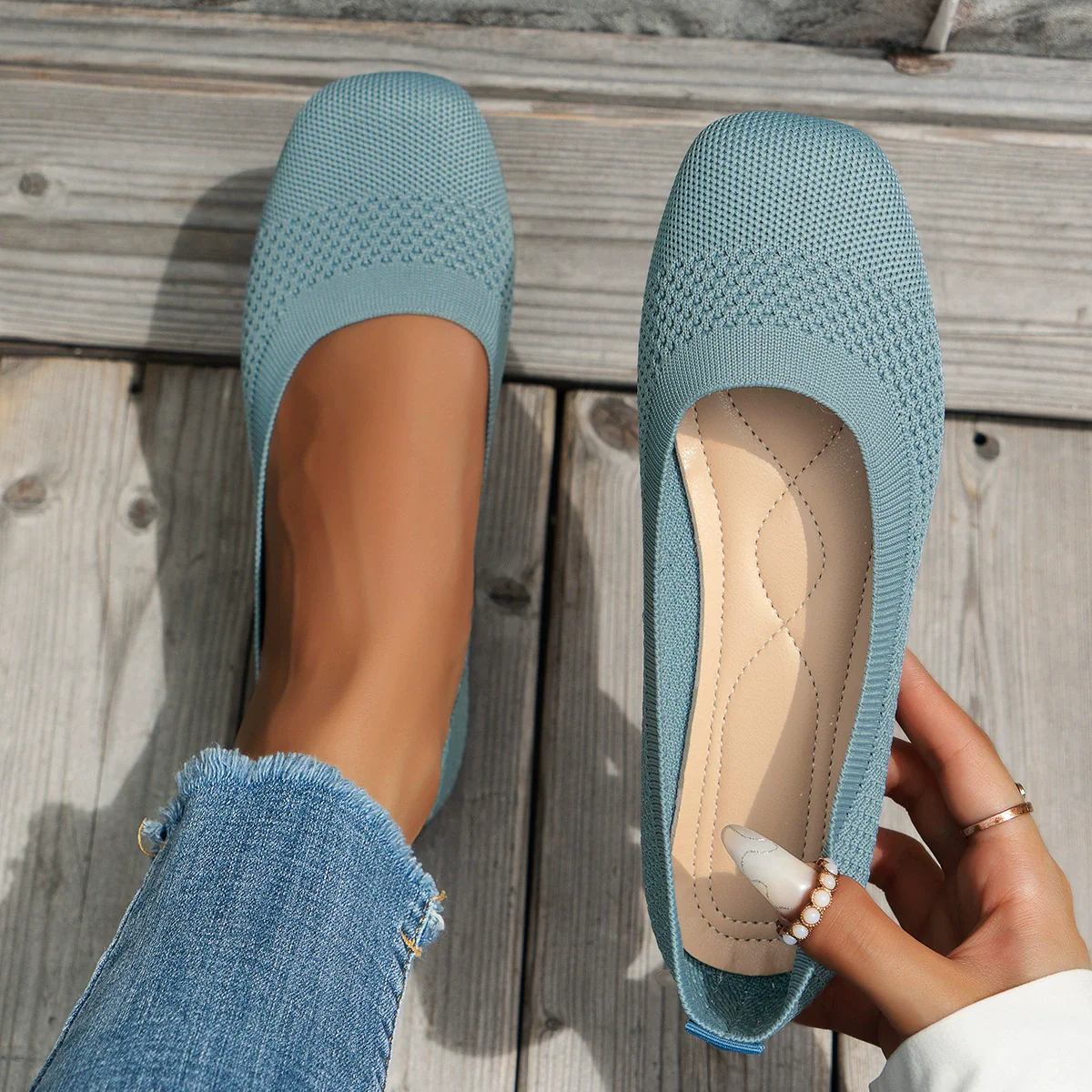 Square Toe Solid Color Mesh Slip-Ons (multiple color options)