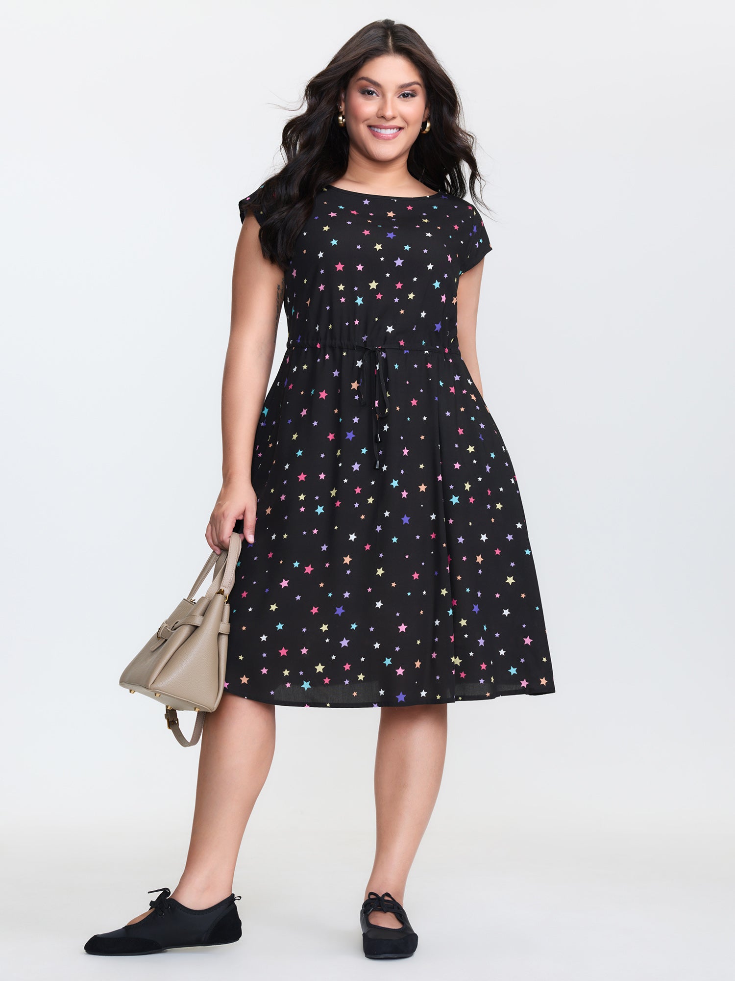 Colorful Star Print Pockets Mini Dress