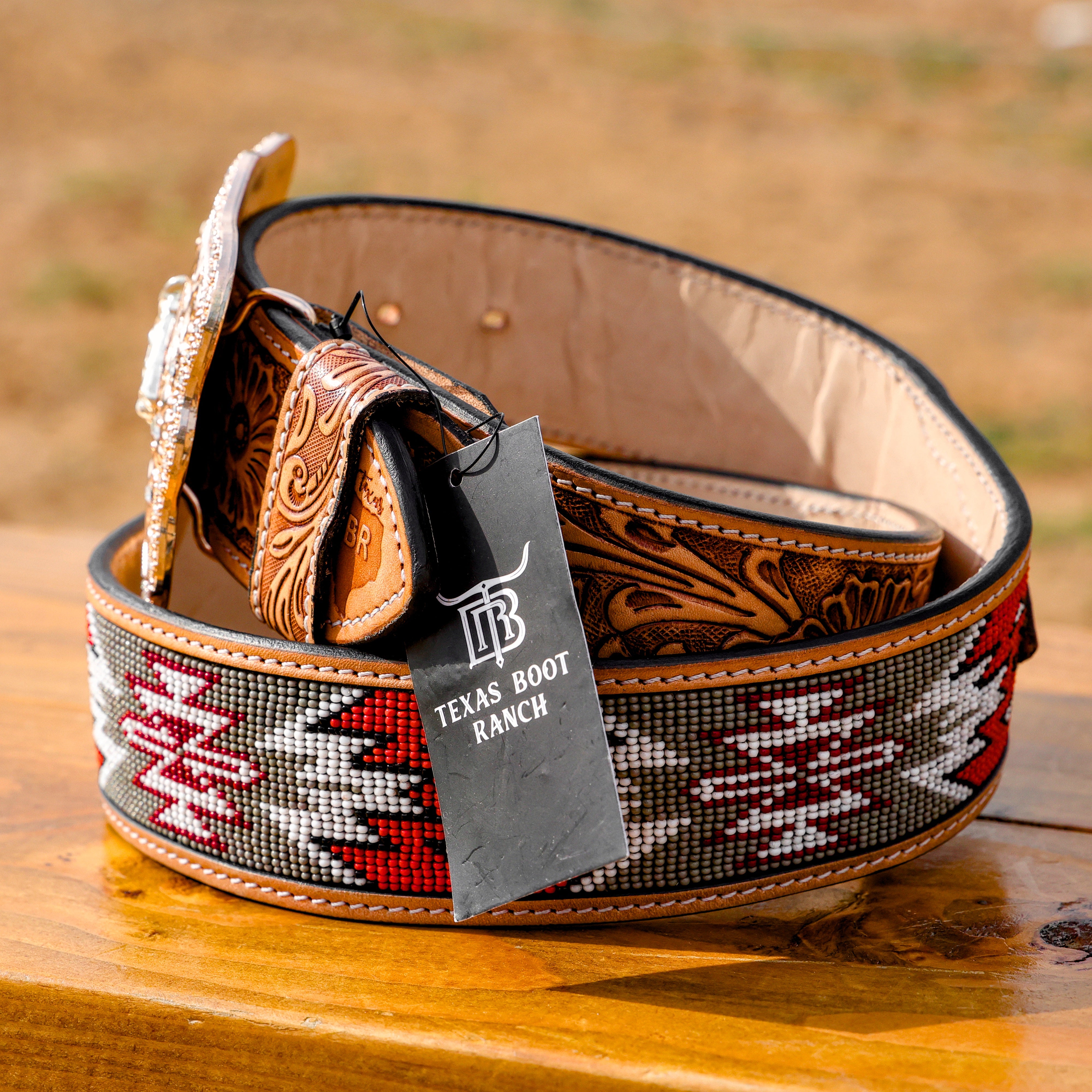 2 Inch Hand-Tooled Artesanal Beaded Leather Belt