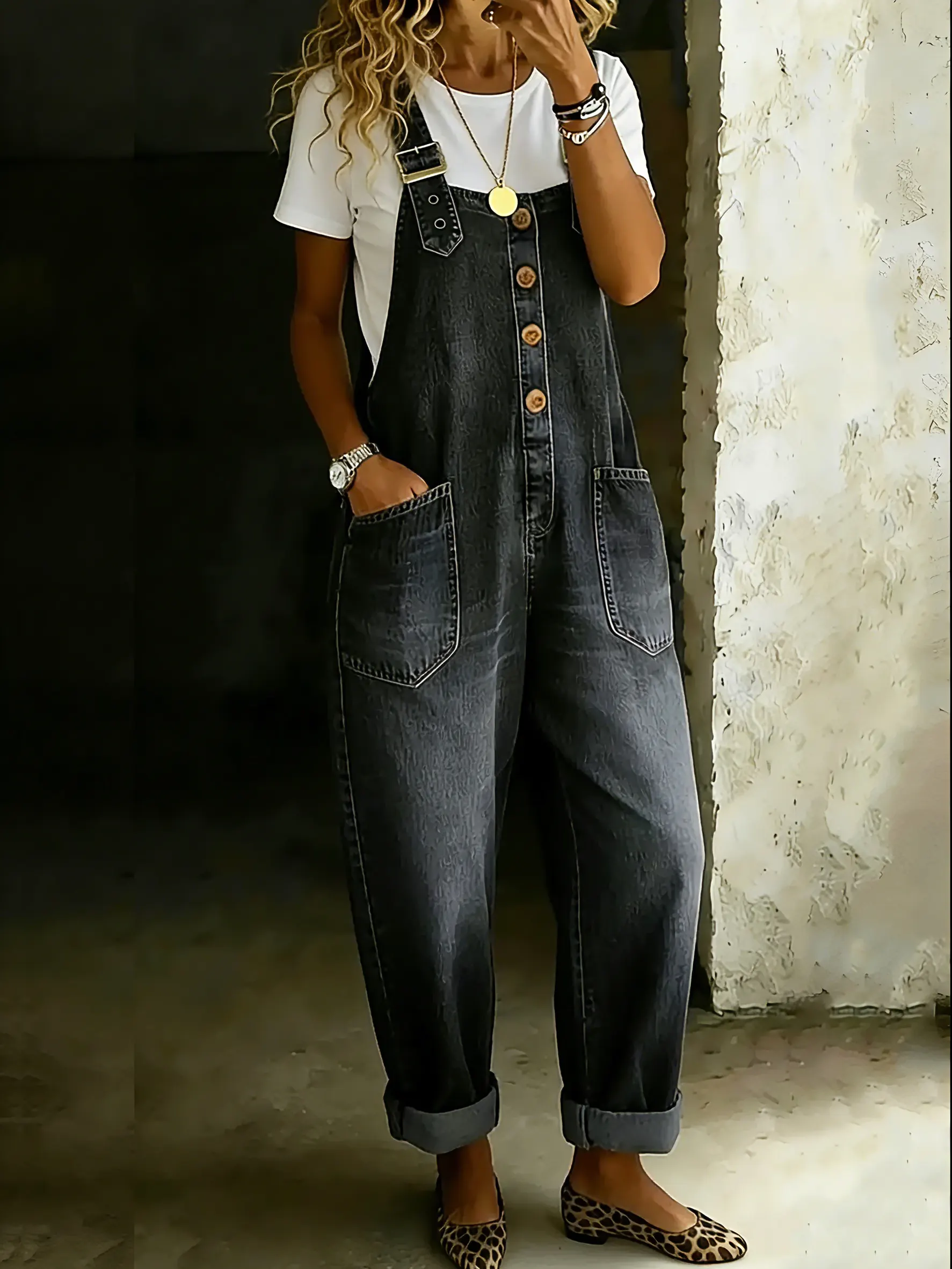 Women's Retro Casual Denim Jumpsuit With Adjustable Buckle