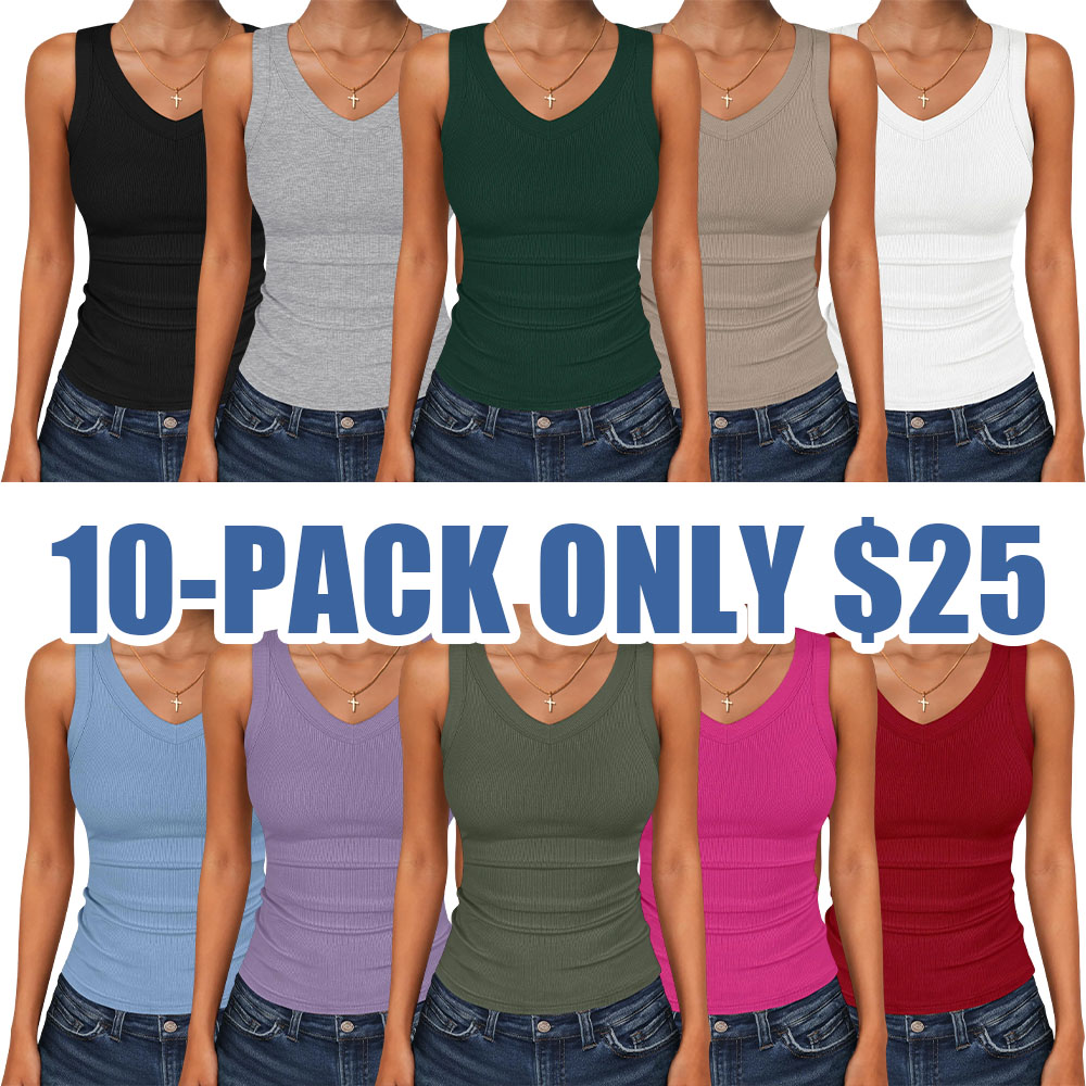Women's V-Neck Ribbed Slim Fit Tank Top – Everyday Essential Sleeveless Tee