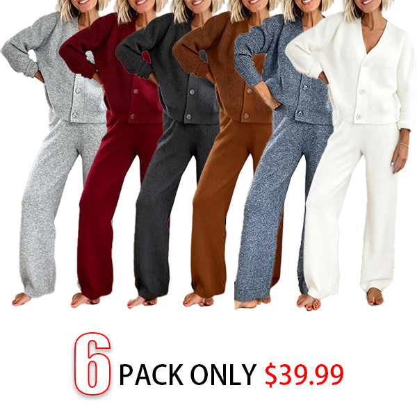 Last day discount- 50% OFF Solid Textured Knit Button Cardigan & Pants Set