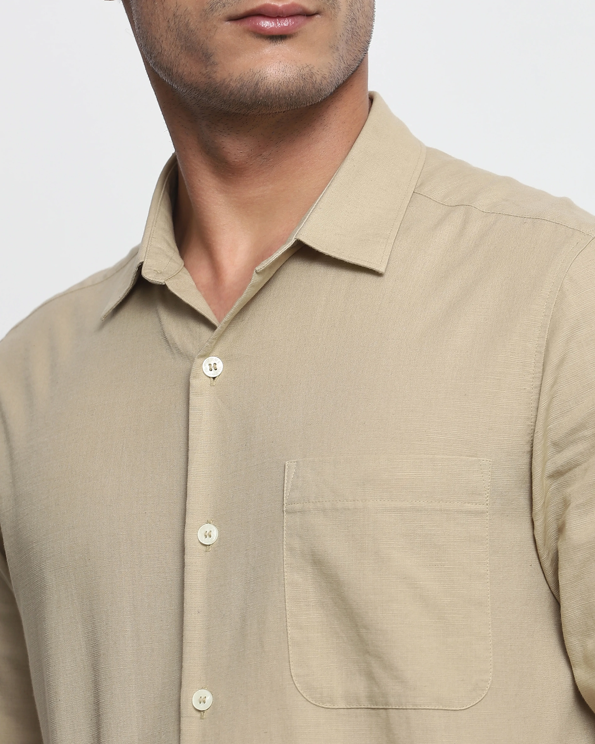 Leisure Simple Daily Slim-Fit Breathable Beige Shirt