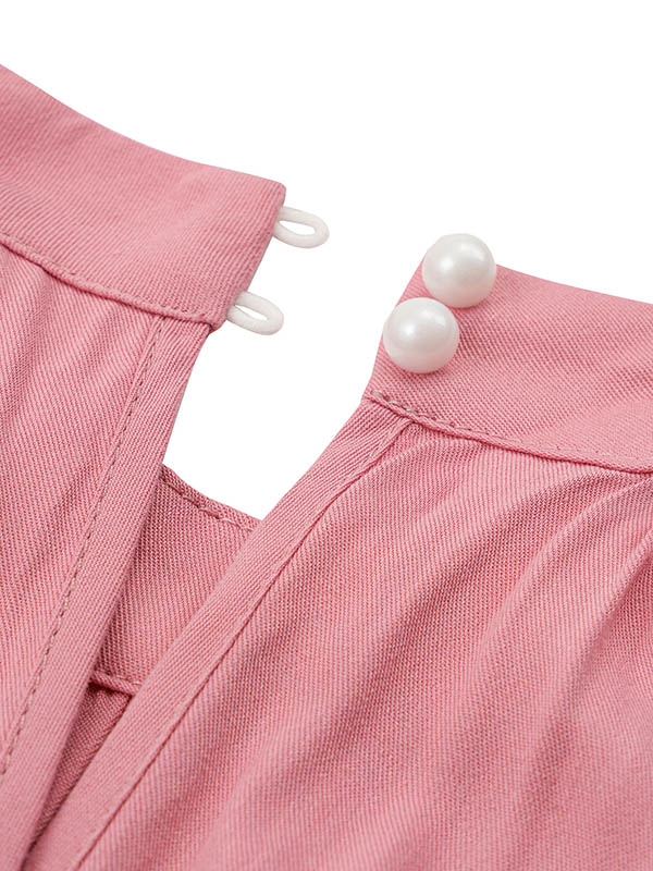 Pleated Solid Color Split-Front Tied Waist High Waisted Loose Halter-Neck Jumpsuits