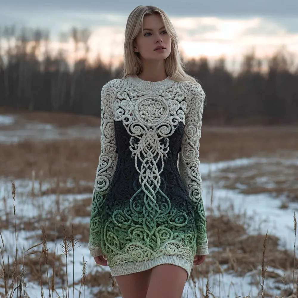 Viking Tree Of Life Vintage Gradient Mini Sweater Dress