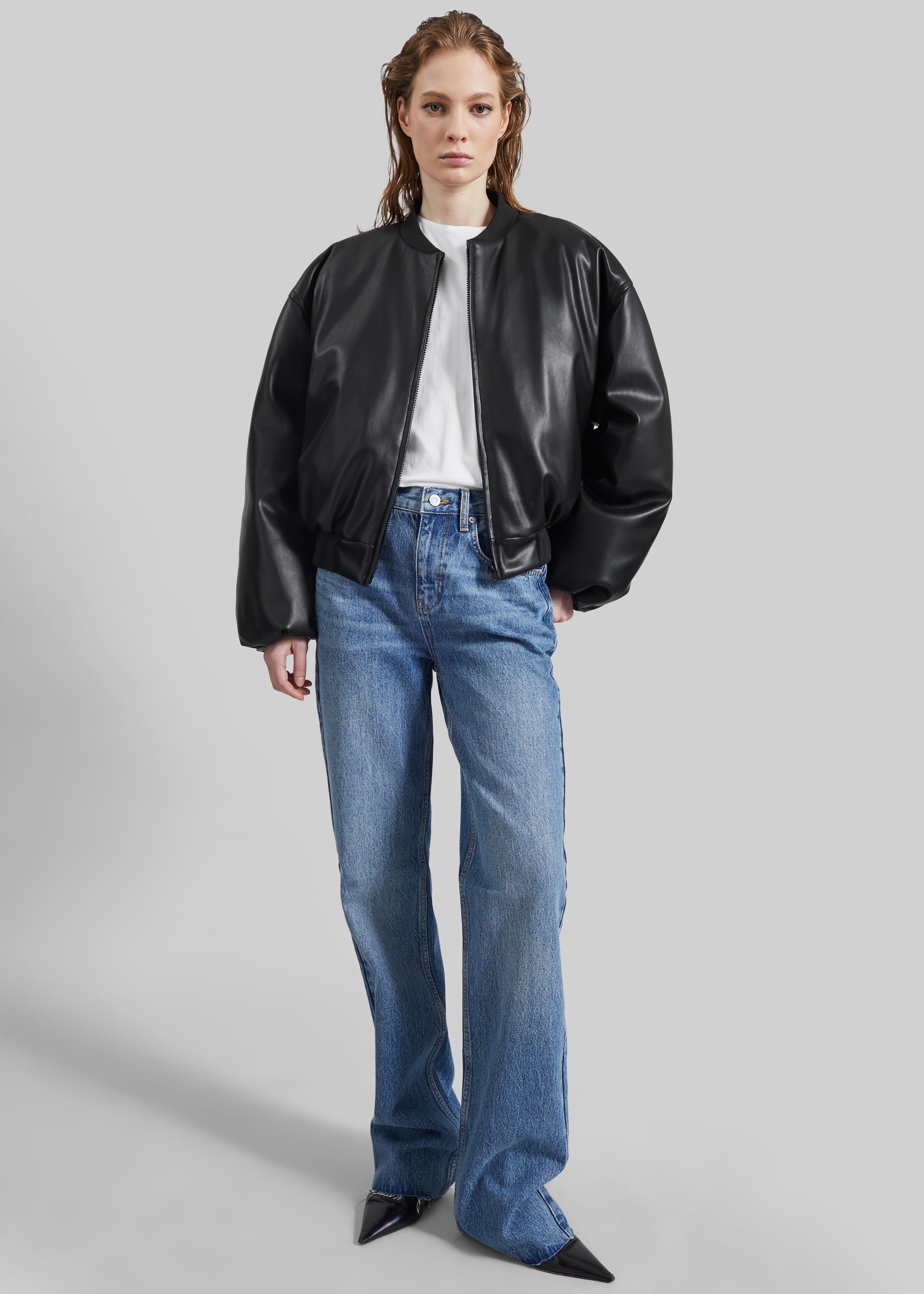 Arolla Faux Leather Draped Jacket - Black