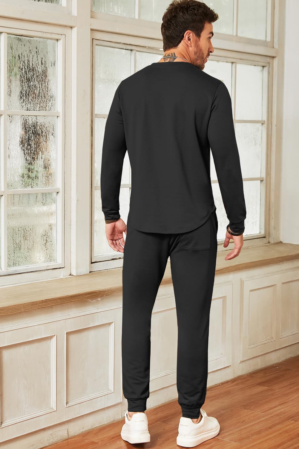 Men's 2 Piece Outfits Solid Color Cotton Pullover Sweatshirt Tracksuit & Joggers Sweatpants Sweatsuit Set