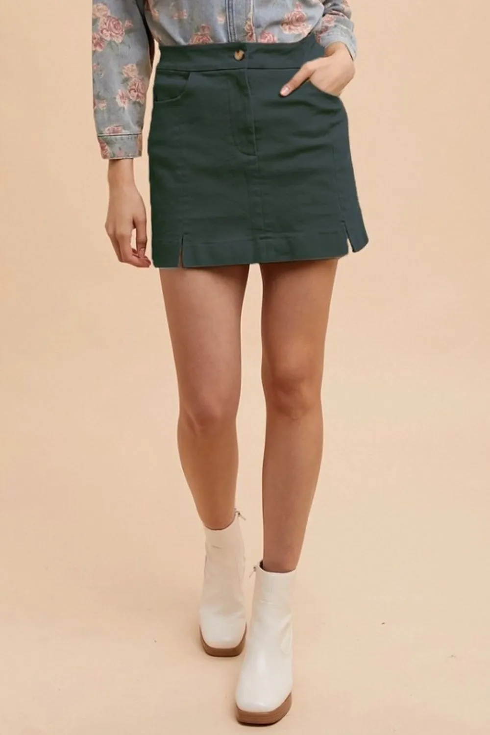 Comfort Stretch Cotton Slit Detailed Mini Skirt