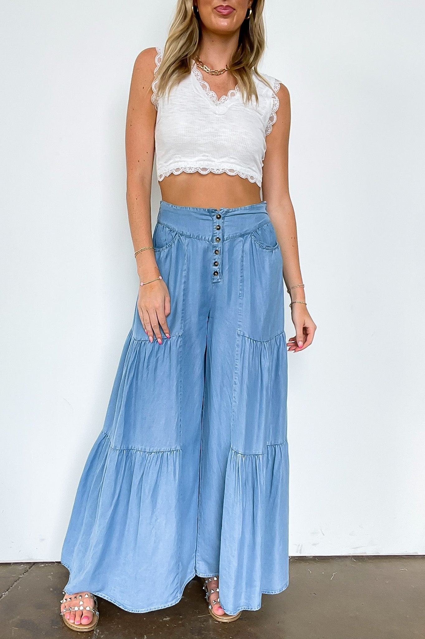 Tier Tempo Wide Leg Flowy Pants