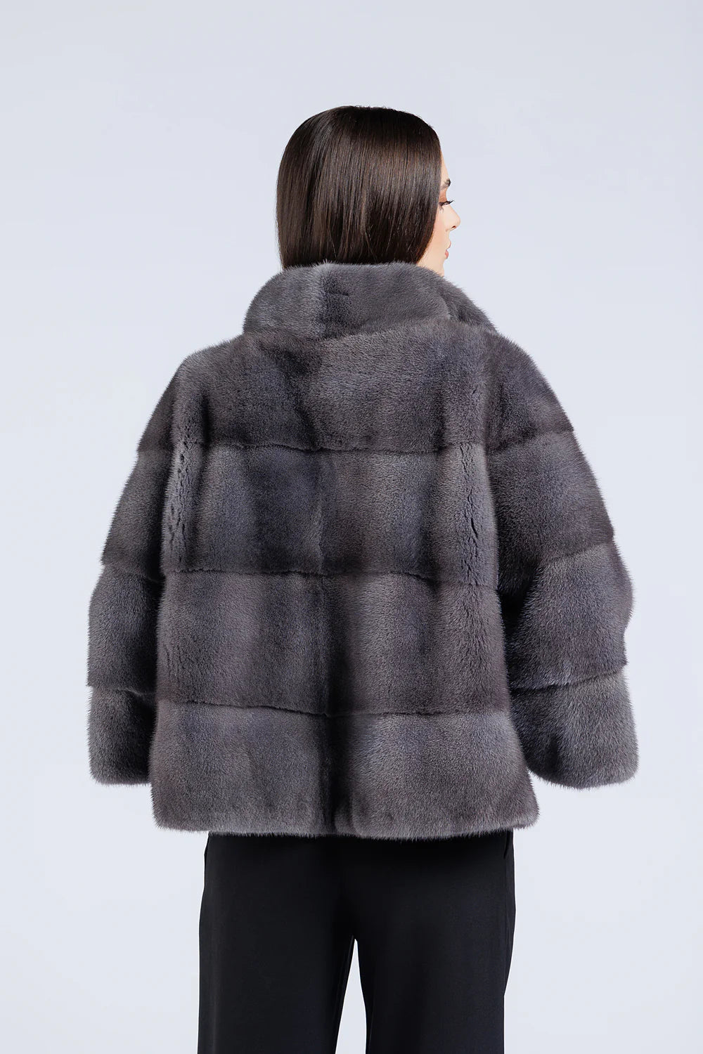 Haină din Blană Naturală de Vizon, Mânecă Clopot, Oversized, Femei, Graphite 229