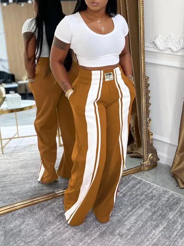 Woman Stripe Wide Leg SweatPants
