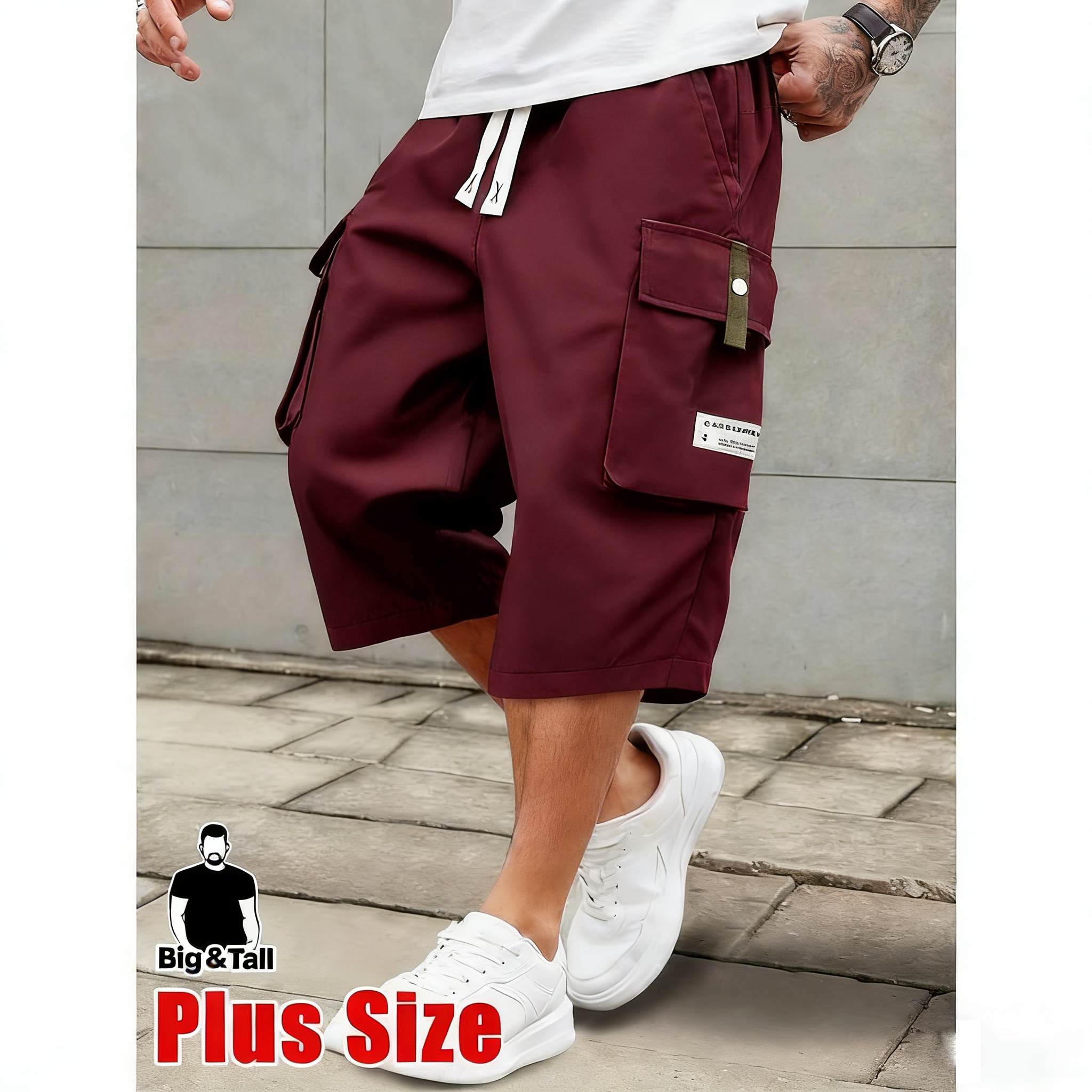 Men’s Plus Size Lightweight Cargo Pants with Drawstring Waist