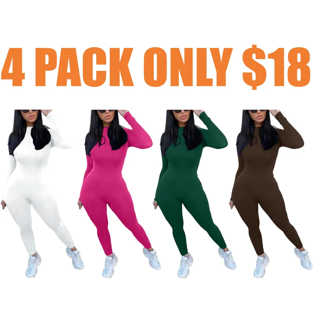 Women's Solid Round Neck Skinny Jumpsuit