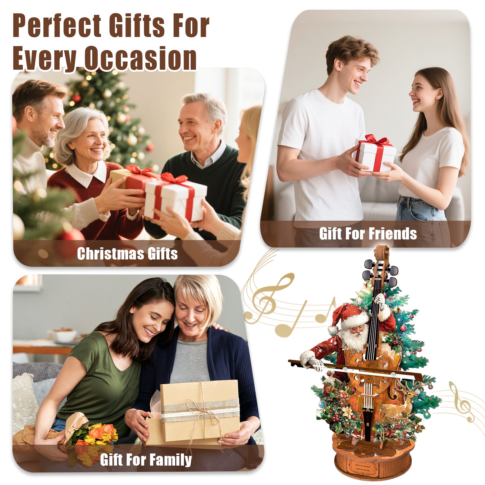 Christmas Concerto Cello â€“ DIY Wooden Music Box, 3D Puzzle Craft Kit