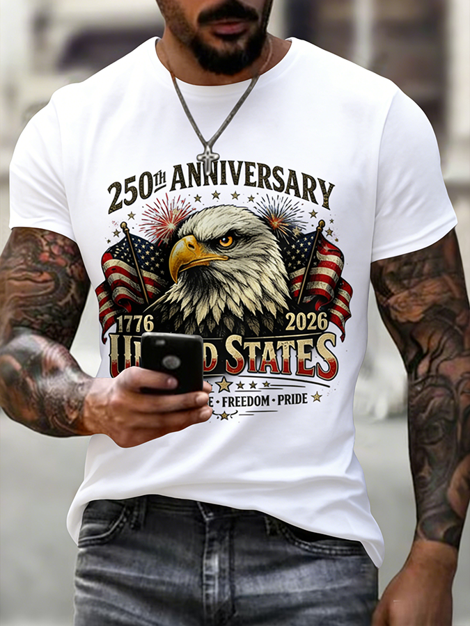 Men'S Casual American Founding Celebration Personalized Printed Round Neck T-Shirt