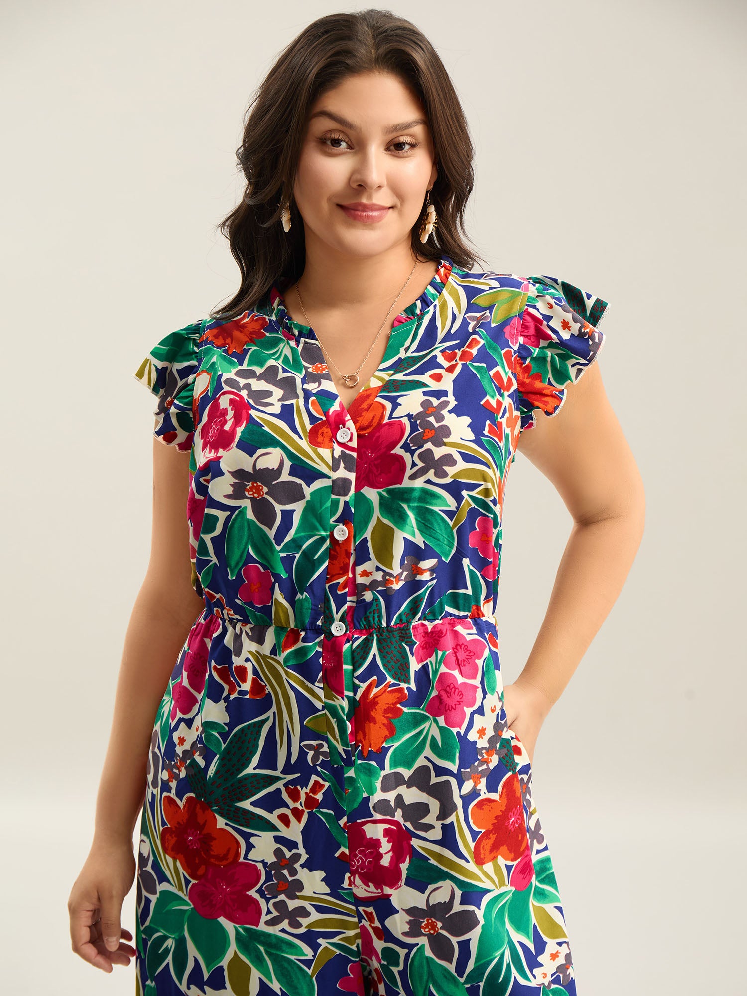 Sunkissed Floral Print Button Wide-Leg Jumpsuit