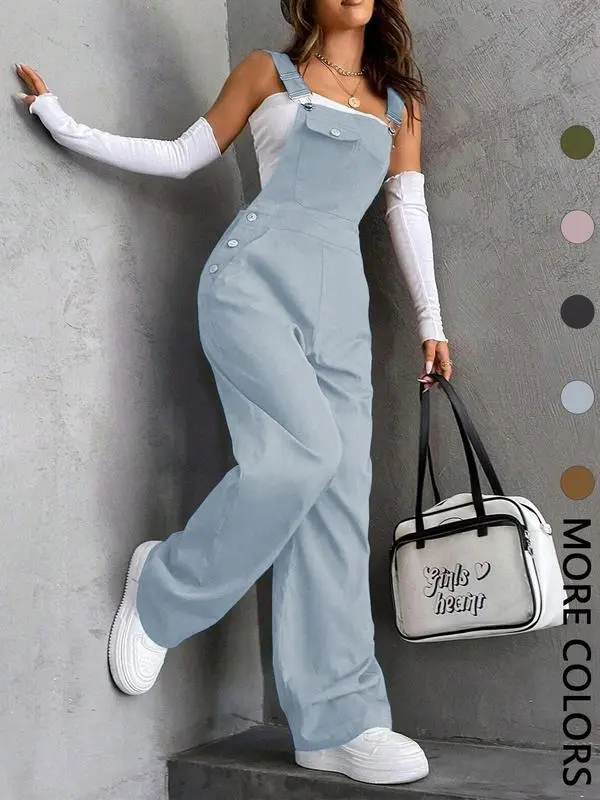 Women’s Solid Color Pocket Overalls