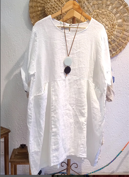 Women's Linen And Cotton Round-neck Dress