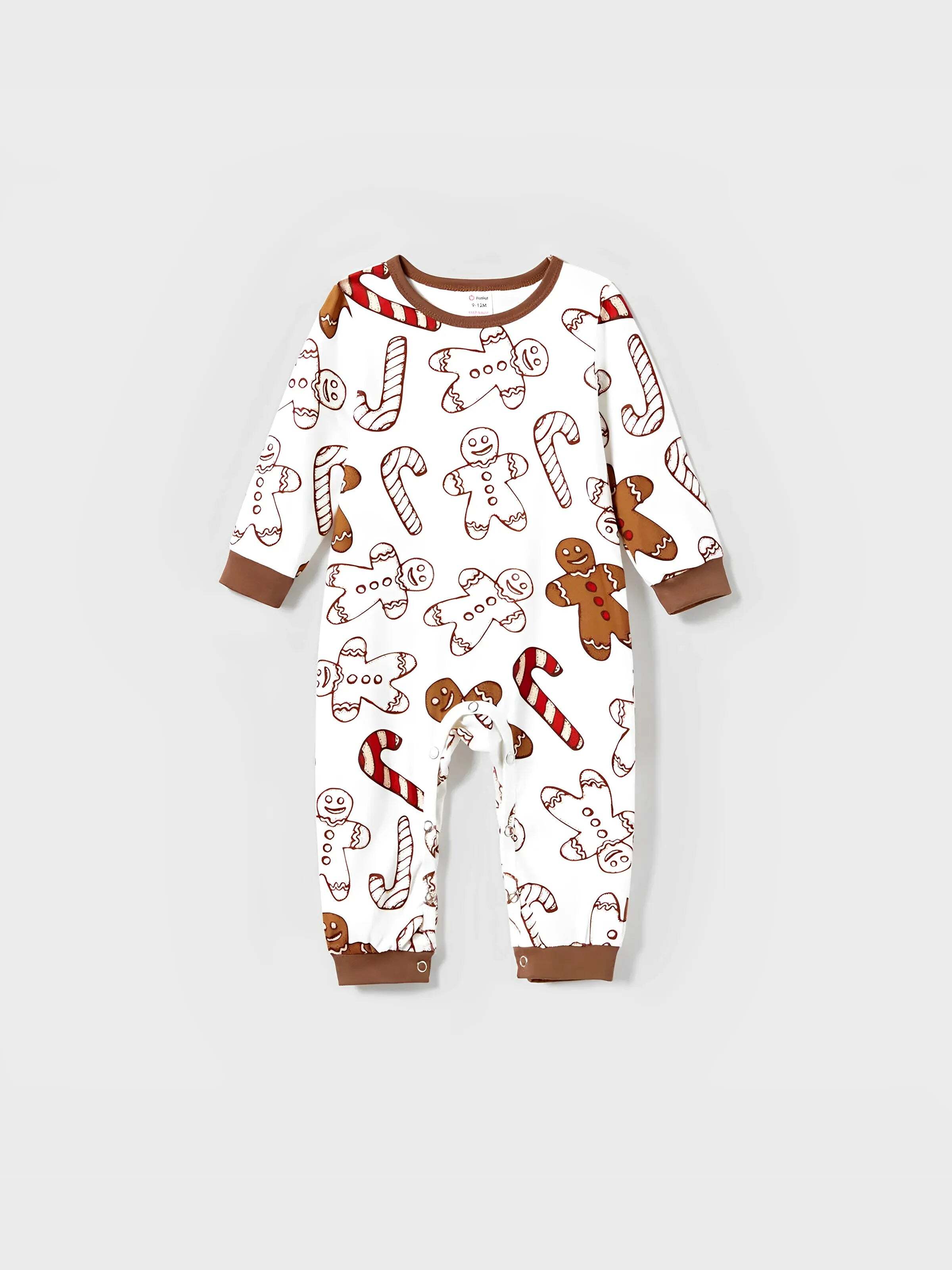 Christmas Family Matching Letter and Gingerbread Man Print Long-sleeve Pajamas Sets with Christmas Socks Khaki