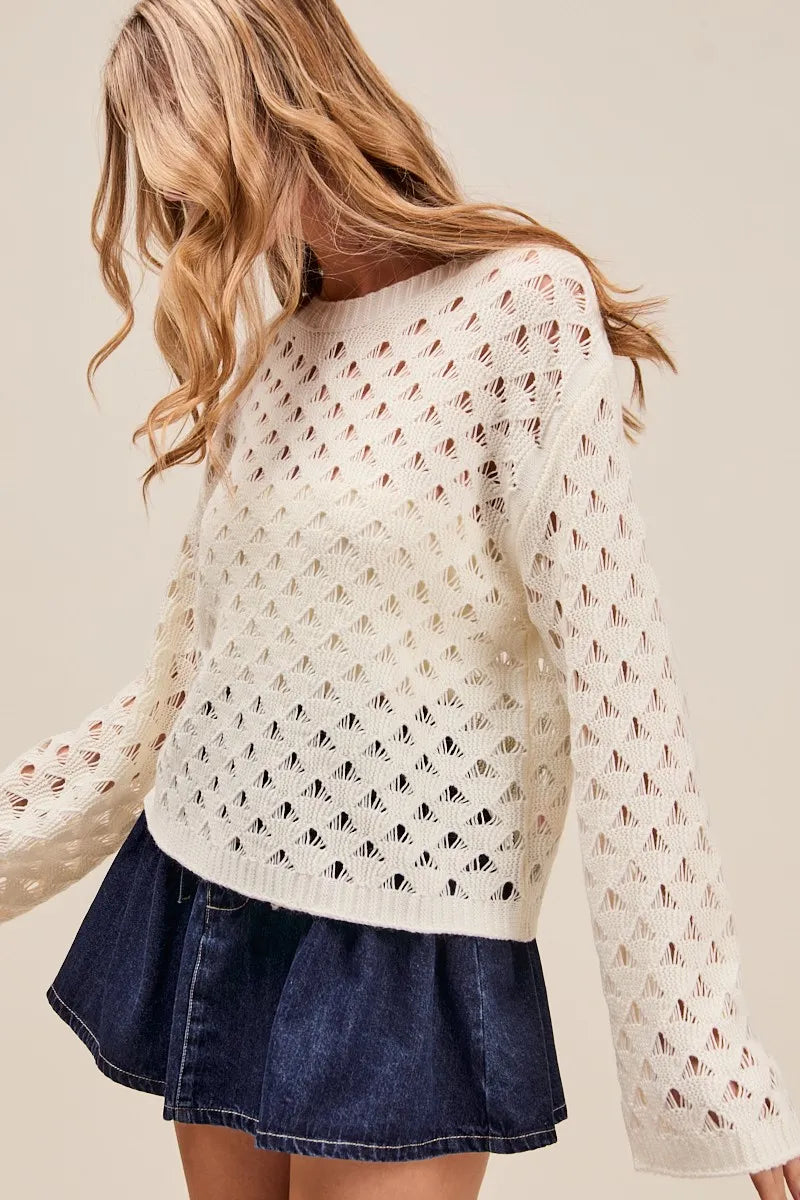Geometric Pattern Open Knit Lightweight Sweater