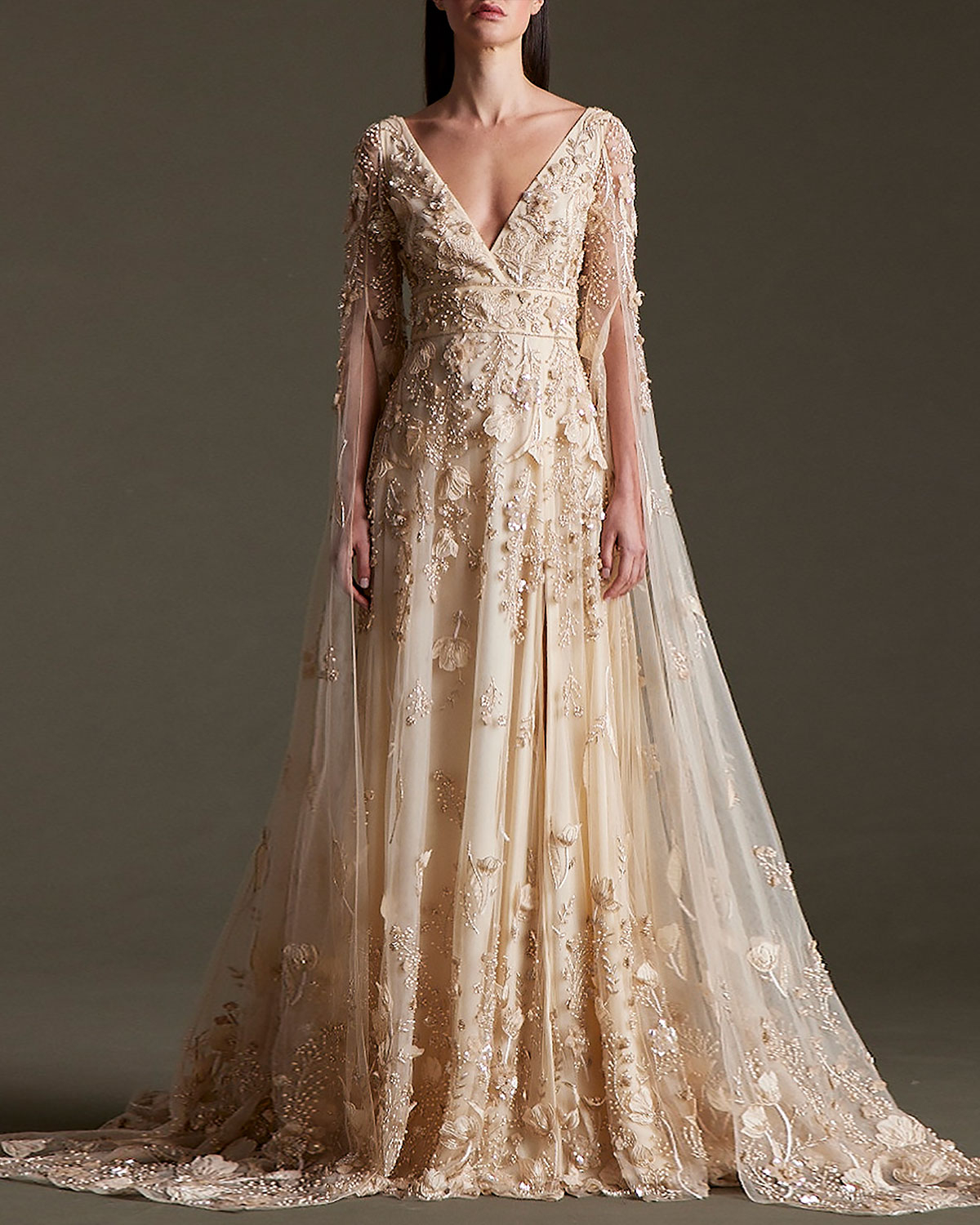 Floral Embroidered Tulle Gown