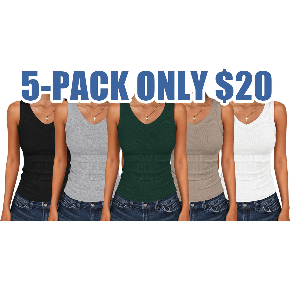 Women's V-Neck Ribbed Slim Fit Tank Top – Everyday Essential Sleeveless Tee