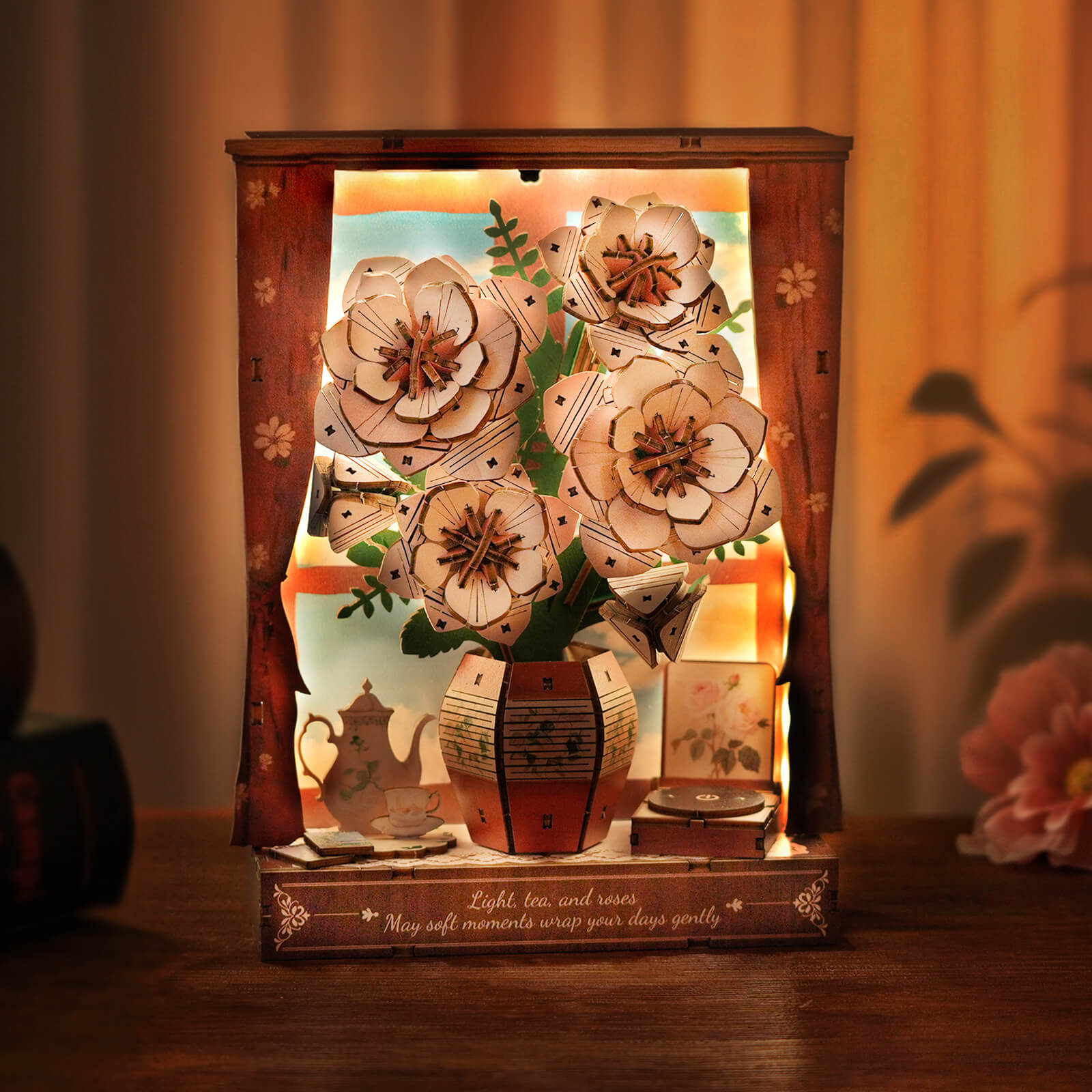 Crimson Rose Whispersâ€“ DIY Wooden Painting, 3D Puzzle Craft Kit