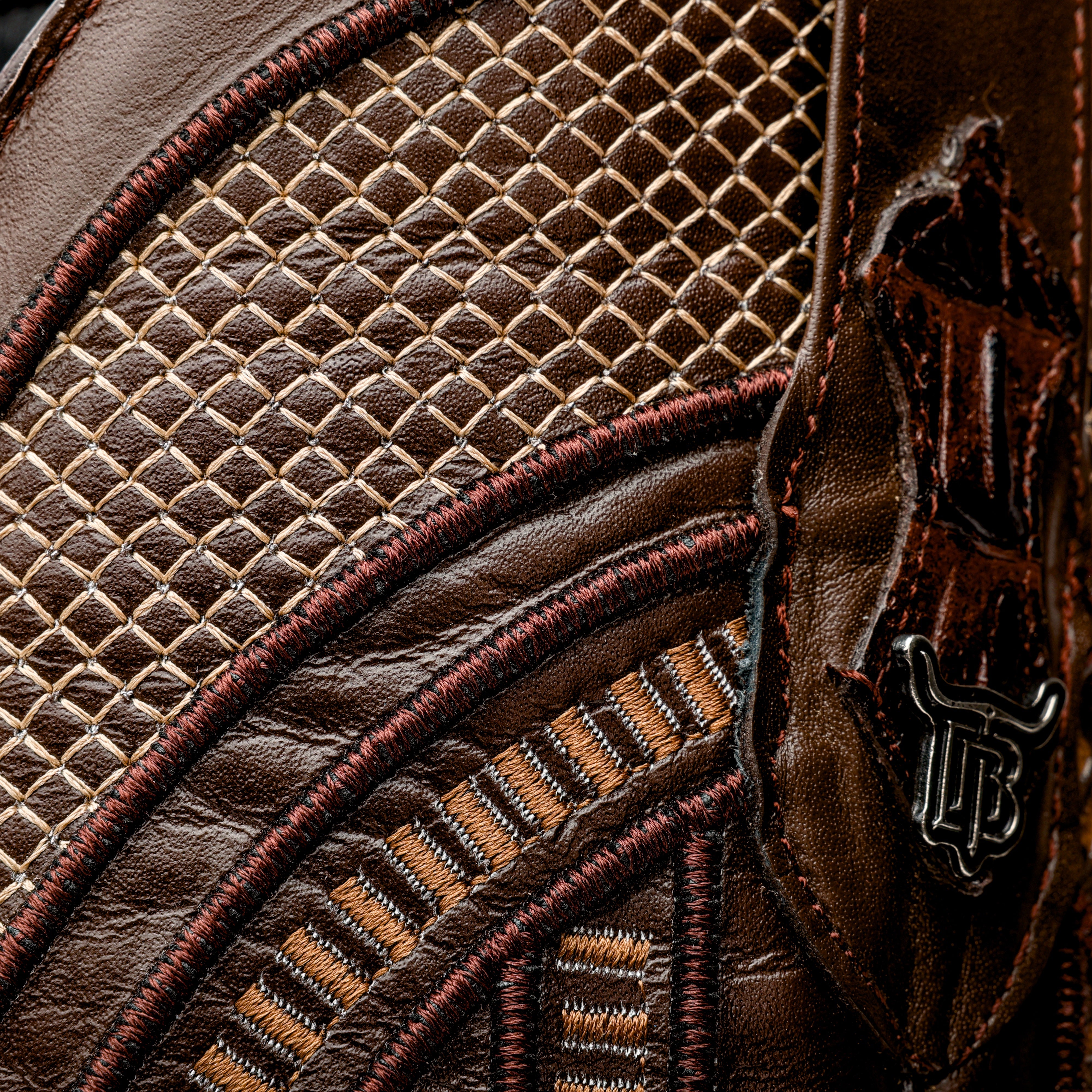 Brown Caiman Neck Leather Boots - Square Toe