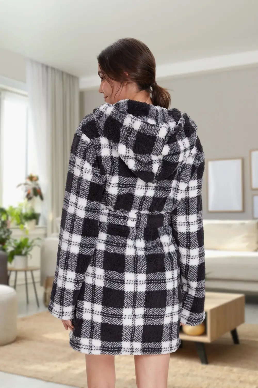 Plush Hooded Robe Plaid