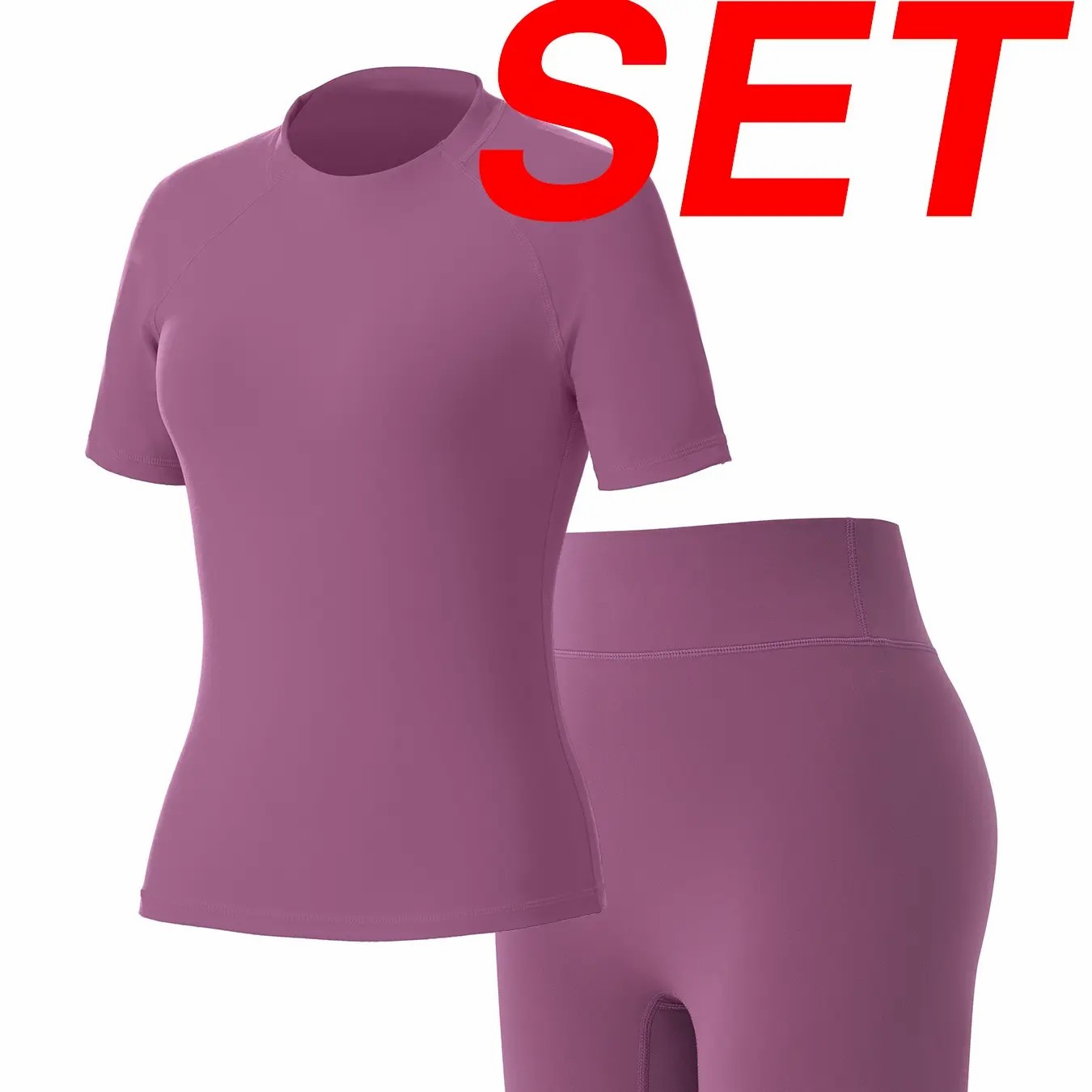 Women's Tracksuit Set - No Seamless Shorts & Raglan Sleeves Tee with Flat Tummy Effect & Glute-Lifting Fit