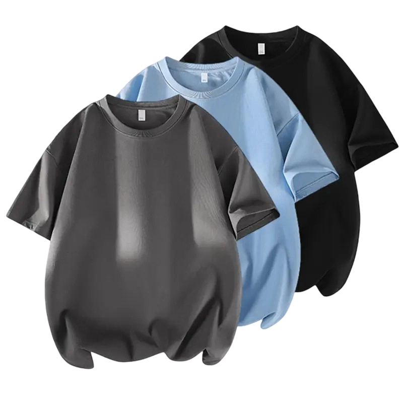 Men's 3PCS 100% cotton Crew Neck T-Shirts Set - Soft Loose Fit Navy Gray Black Tees for Casual Daily Wear