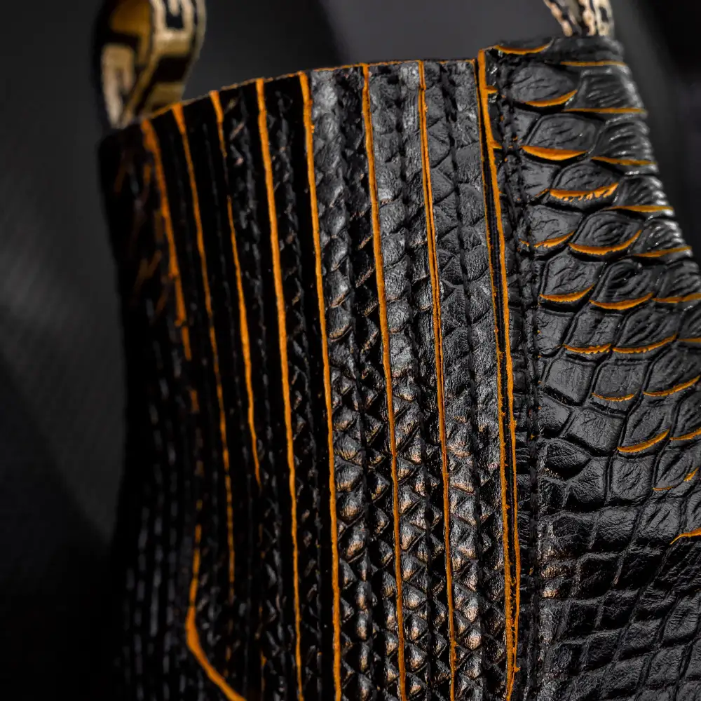 Black & Yellow Python Leather Botin With 3D Lightweight Soles - Square Toe