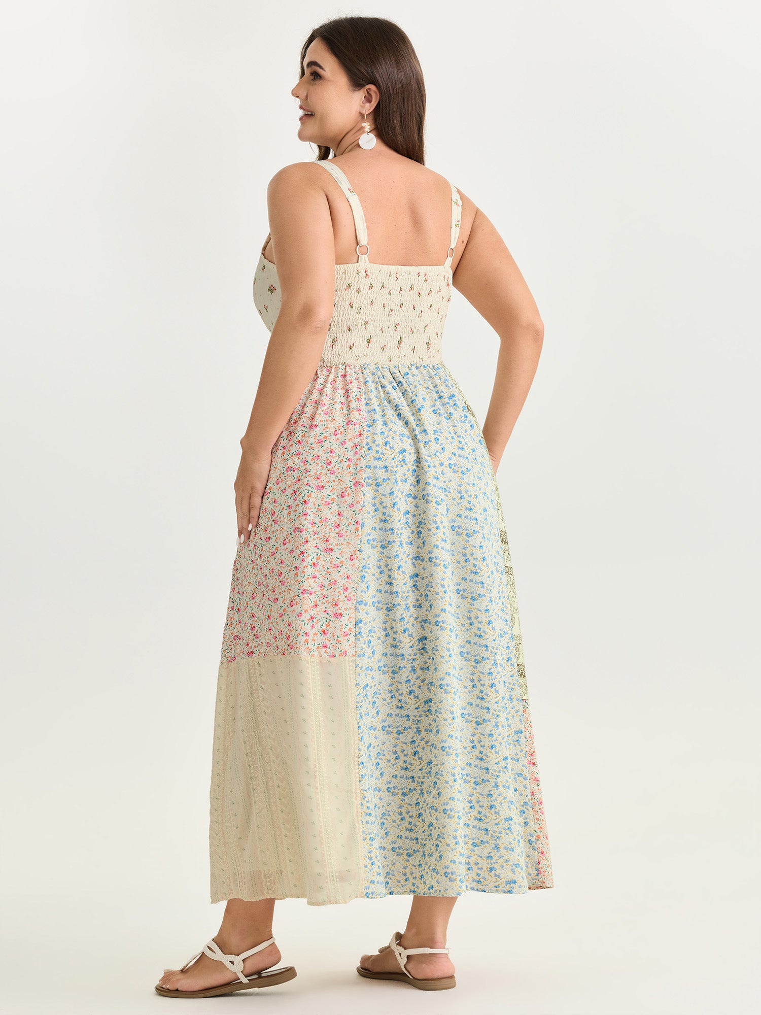 Floral Patchwork Print Drawstring Maxi Dress
