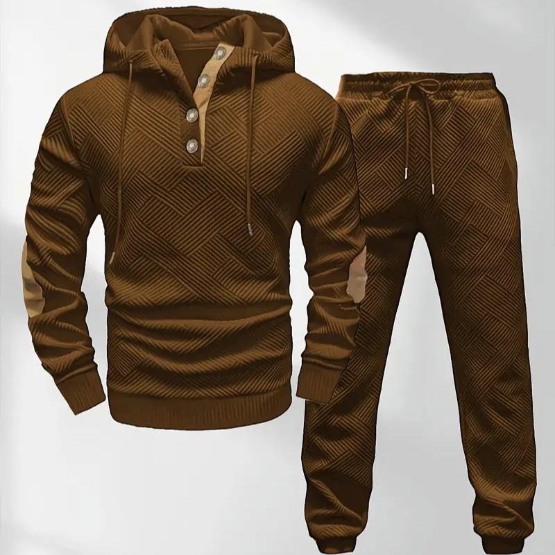 Men's Knit Jacquard Hoodie & Pants Two-Piece Casual Set