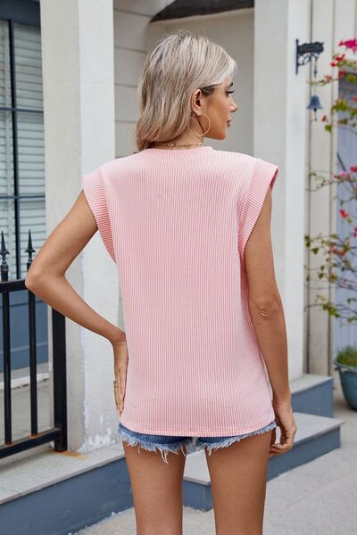 Corded Rib Round Neck Top (multiple color options)