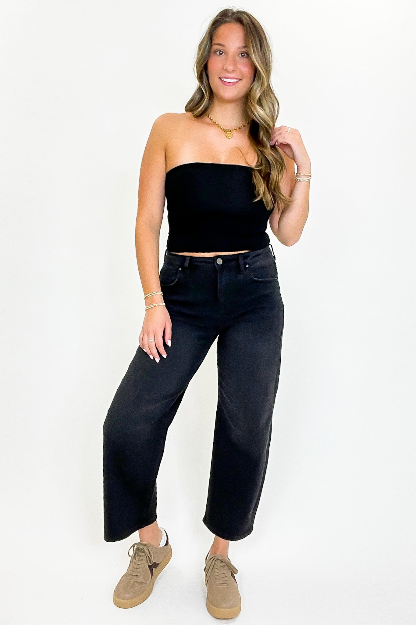 Mid Rise Crop Wide Barrel Leg Pants