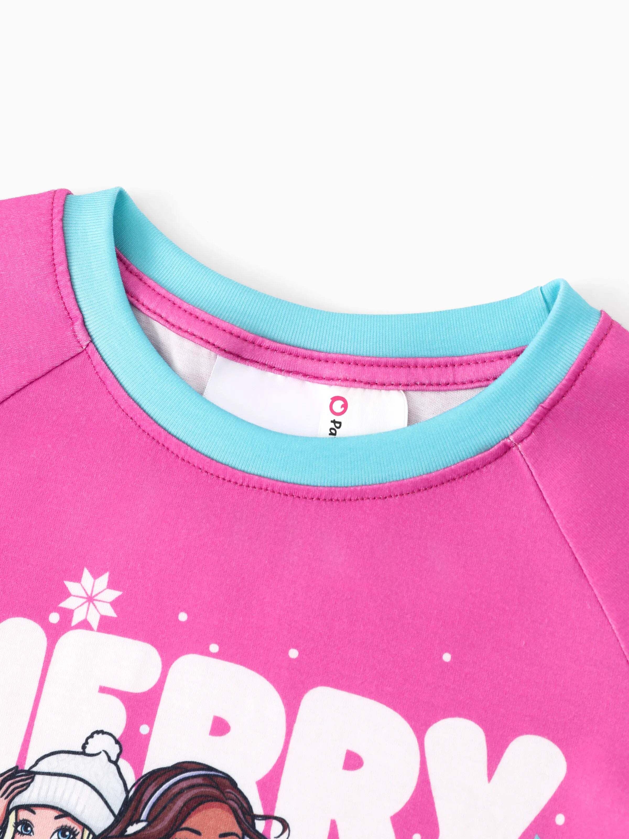 Barbie Christmas Mommy and Me Snowflake Print Pajamas Set Hot Pink