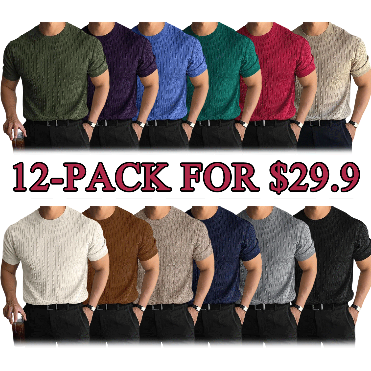 Men’s Slim Cable Knit Crew Neck Top – Lightweight Casual Knit for Spring & Summer