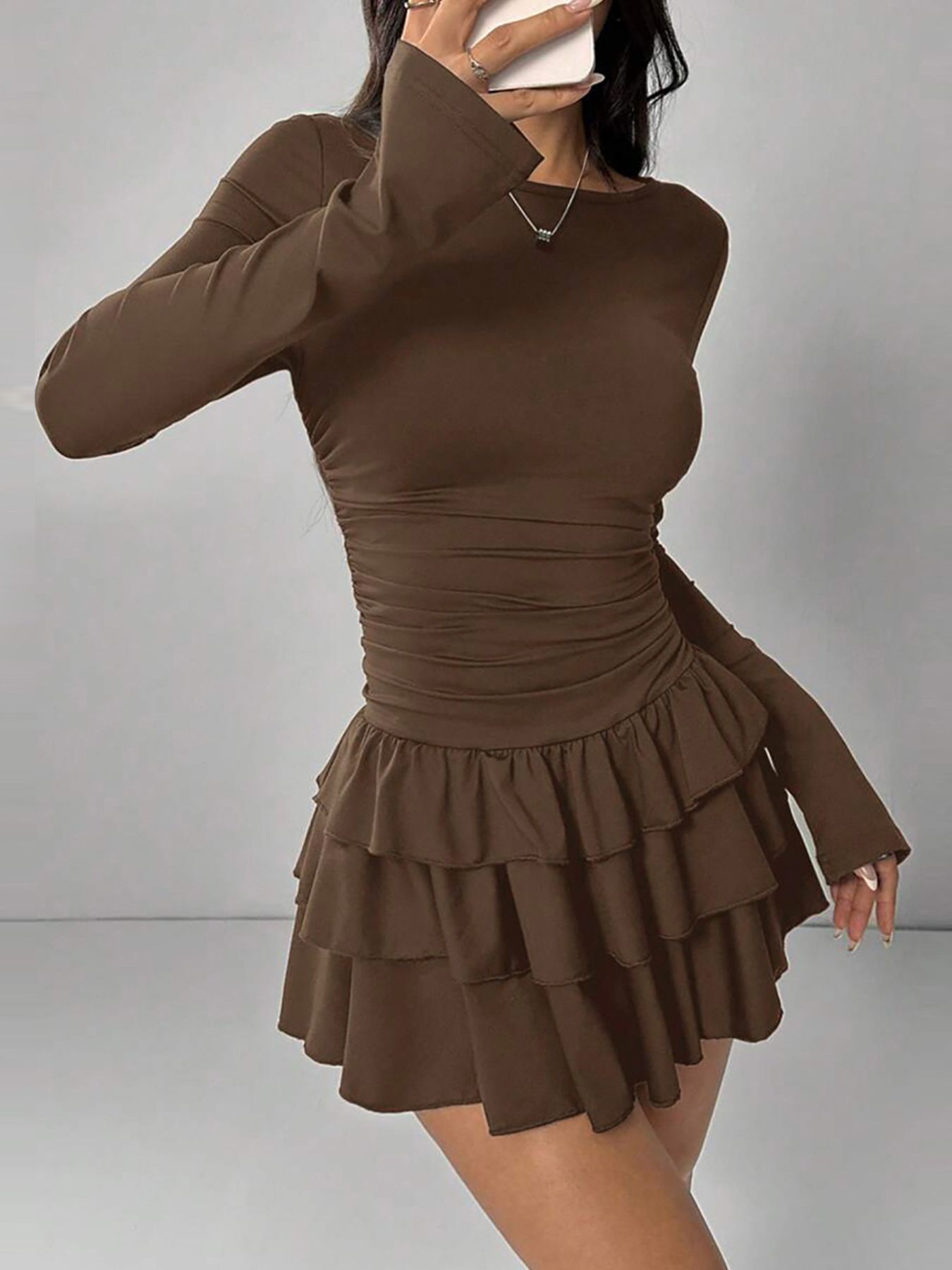 Ruffle Hem Long Sleeve Mini Dress