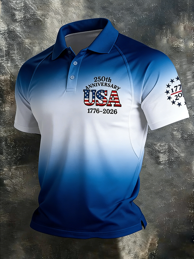 Men'S Retro American Celebration Shoulder And Collar T-Shirt