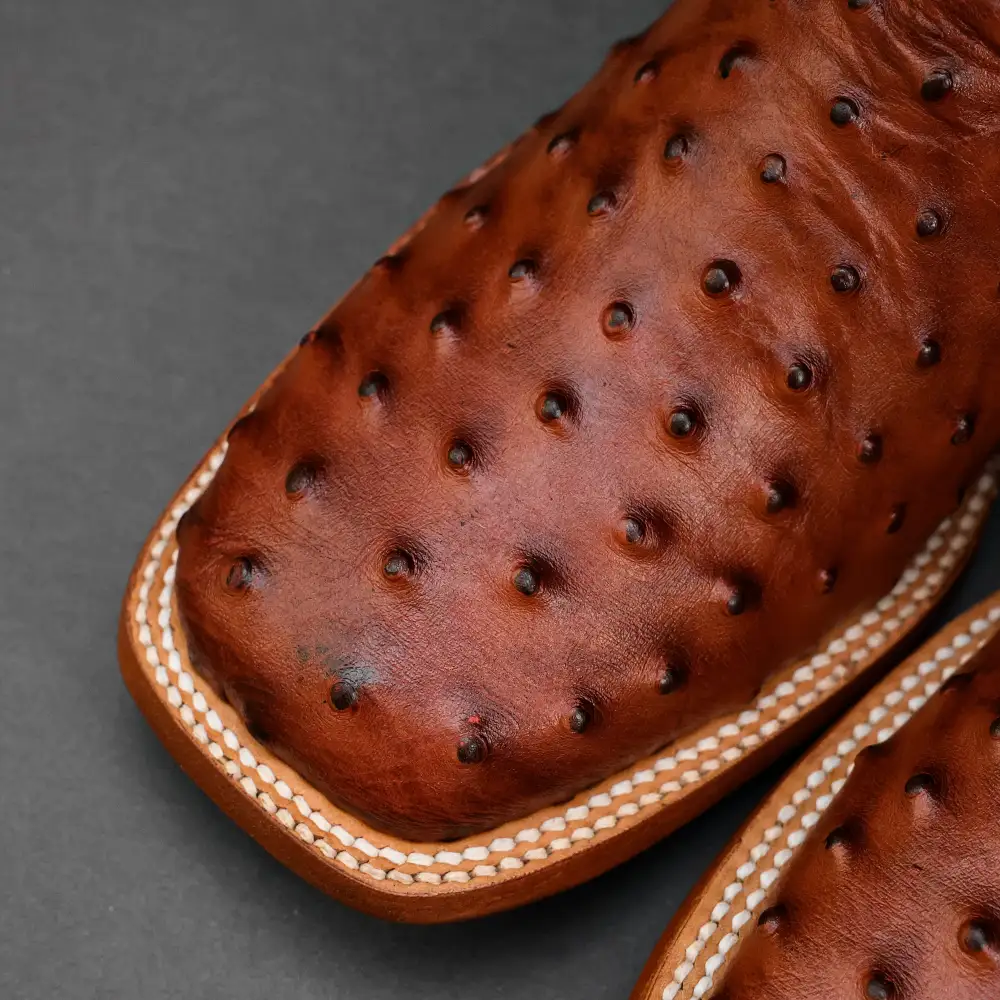 Cognac Ostrich Leather Boots - Square Toe