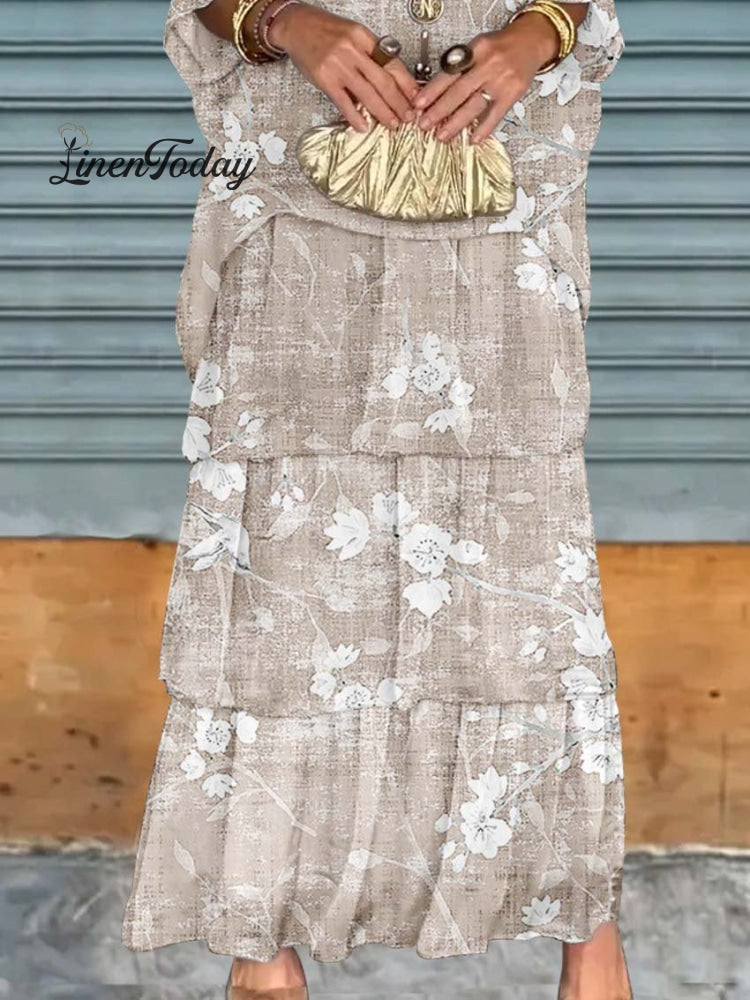 Women's Flower Pattern Art Print Chiffon Cake Skirt