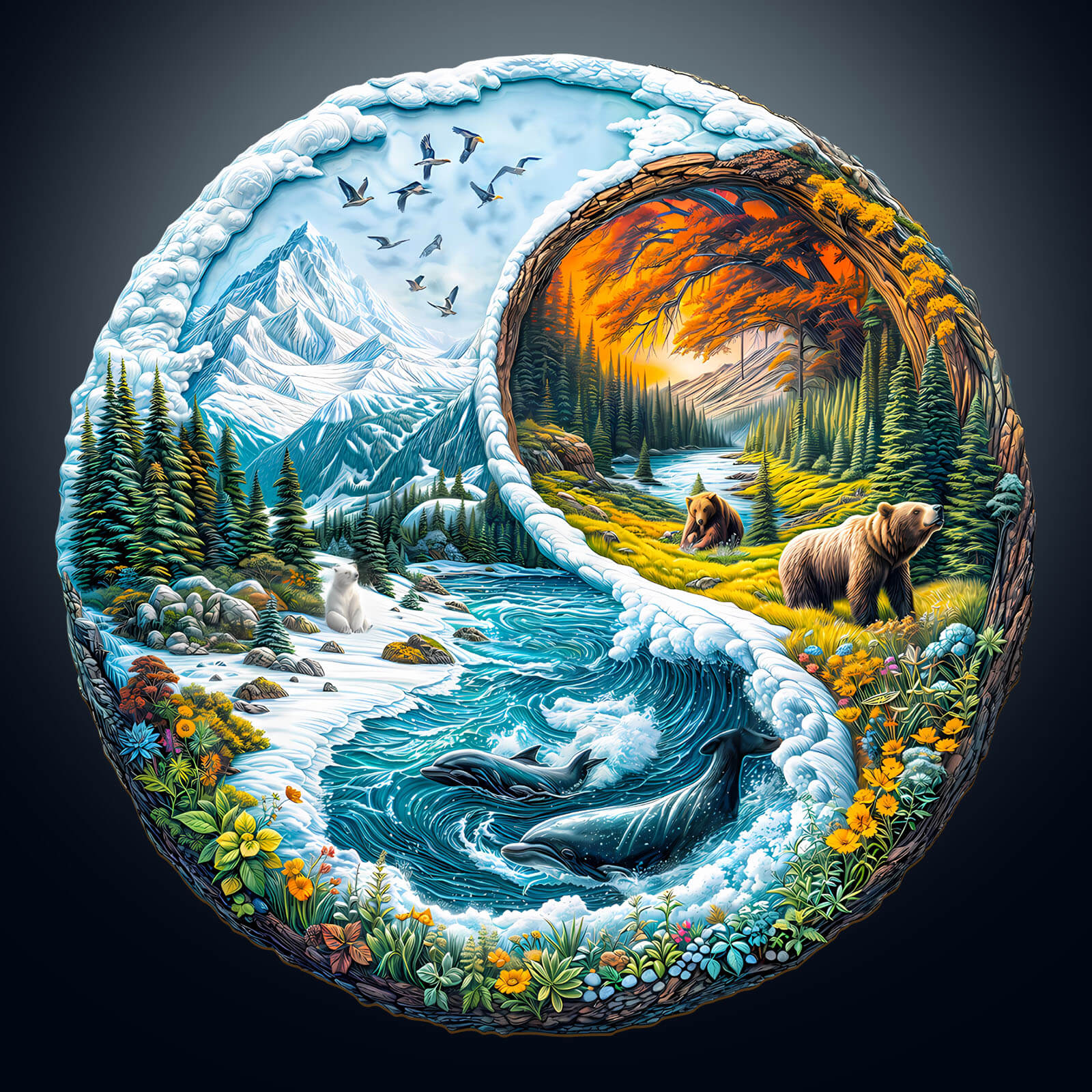 Yin Yang Glacial Forest Wooden Jigsaw Puzzle